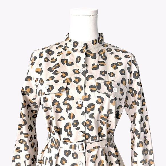 A.P.C. RUE MADAME PARIS NWOT Cotton twill belted shirtdress in Leopard Size L - Picture 4 of 10